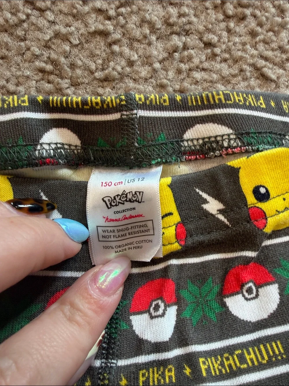 B69 Hanna Andersson Pikachu Christmas PJ Pants, 12y NWOT